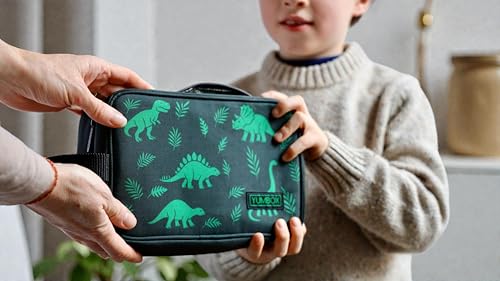 Yumbox Chill Snack Bag, Insulated Freezable Snack Bag with 2 Removable Gel Ice Packs, Cooler for Snacks & Small Meals, Freezer Safe, Lightweight, Dark Green Bag with Dinosaurs Print - color: Dinos
