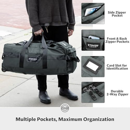 STOVER 45/80/100L Rolling Duffel Bag with Wheels, Large Durable Travel Duffle + Toiletry Bag, Heavy Duty, Packable, Foldable with Shoulder Straps- Use as Luggage or Backpack, Men/Women (Grey) - color: Grey