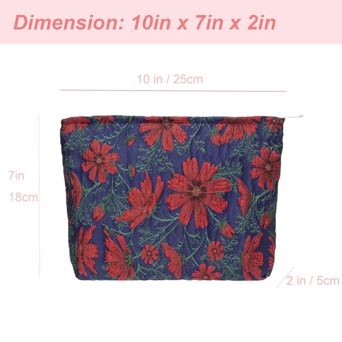 PAZIMIIK Makeup Bag Large Cotton Zipper Pouch for Purse Travel Canvas Make Up Organizer for Women Cosmetic,Brocade Navy Blue - color: Brocade Navy Blue