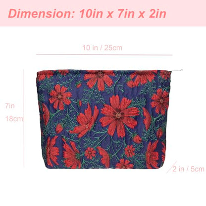 PAZIMIIK Makeup Bag Large Cotton Zipper Pouch for Purse Travel Canvas Make Up Organizer for Women Cosmetic,Brocade Navy Blue - color: Brocade Navy Blue