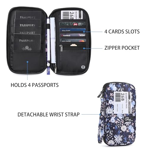 VanFn RFID Travel Passport Wallet, Family Passport Holder, Trip Document Organizer P.Travel Series - color: Pure Flower Blue