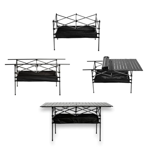 Outdoor Folding Table, 7.93LBS Ultralight Camping Table with Built-in Storage & Carry Bag, 225LBS Heavy Duty Aluminum Tabletop Carbon Steel Frame for Camping, Picnic, Beach, BBQ - color: Black
