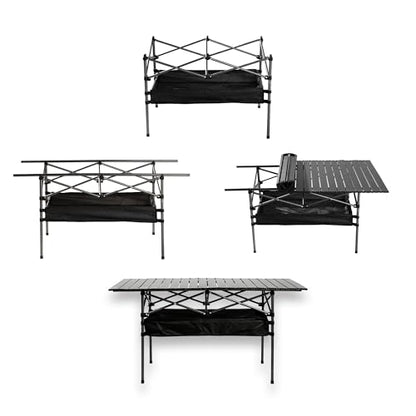 Outdoor Folding Table, 7.93LBS Ultralight Camping Table with Built-in Storage & Carry Bag, 225LBS Heavy Duty Aluminum Tabletop Carbon Steel Frame for Camping, Picnic, Beach, BBQ - color: Black