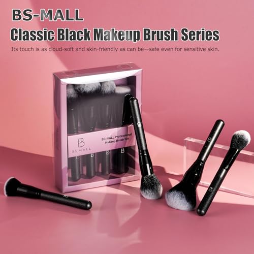 BS-MALL Soft Professional Makeup Brush Set - 4 Pcs Travel-friendly Brushes Including Foundation Brush for Liquid Makeup, Powder Brush & Blush Brush,Daily use (All Black) - color: All Black