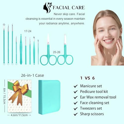 Nail Clippers Set, 26 Piece Manicure Set & Pedicure Kit, Stainless Steel Fingernail & Toenail Clipper Cutters, Professional Nail Care Tools with Luxurious Travel Case for Men and Women, Turquoise - color: Turquoise