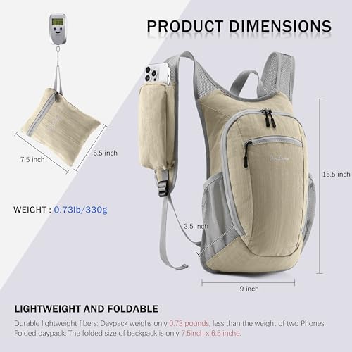 Uselike 10L Small Hiking Backpack Travel Daypack Lightweight Packable Back Pack for Women Men(Beige) - color: Beige