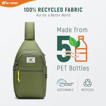 SKYSPER Sling Bag RFID Anti-Theft Crossbody Bag Recycled Travel Cross Body Bag Shoulder Sling Daypack - color: Armygreen