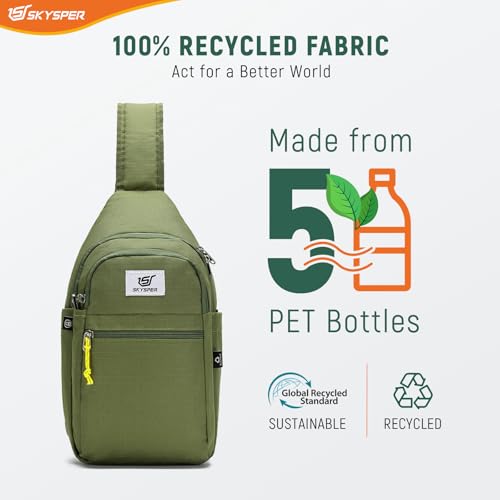 SKYSPER Sling Bag RFID Anti-Theft Crossbody Bag Recycled Travel Cross Body Bag Shoulder Sling Daypack - color: Armygreen