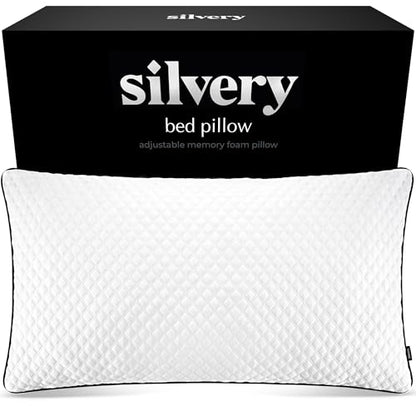 Silvery Silver Infused Bed Pillow - Shredded Memory Foam Fill with Adjustable Loft - Hypoallergenic Self-Cleaning Technology that Stays Fresh 3X Longer - Perfect for Side, Back & Stomach Sleepers - size: King