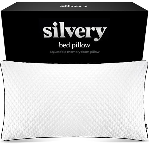 Silvery Silver Infused Bed Pillow - Shredded Memory Foam Fill with Adjustable Loft - Hypoallergenic Self-Cleaning Technology that Stays Fresh 3X Longer - Perfect for Side, Back & Stomach Sleepers - size: King