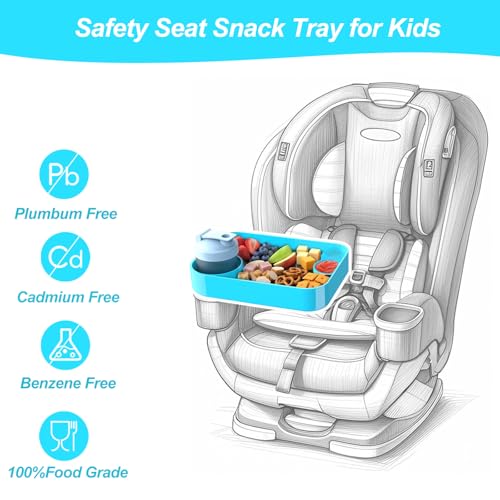 Car Seat Snack Tray for Kids, Mess-Free Square Travel Tray Cup Holder Snack Tray, Durable Car Food Tray for Toddlers, Universal Fit Kids Travel Road Trip Essentials (1, Sky Blue) - color: sky blue