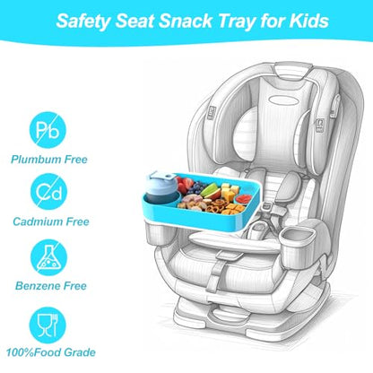 Car Seat Snack Tray for Kids, Mess-Free Square Travel Tray Cup Holder Snack Tray, Durable Car Food Tray for Toddlers, Universal Fit Kids Travel Road Trip Essentials (1, Sky Blue) - color: sky blue