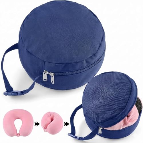1 Pcs Travel Neck Pillow Bag Compact Travel Neck Carrying Case Bag for Airplane Train Journey Quick Release Clasp Attaches to Luggage Purse Backpack, Pillow Not Included(Blue) - color: Blue