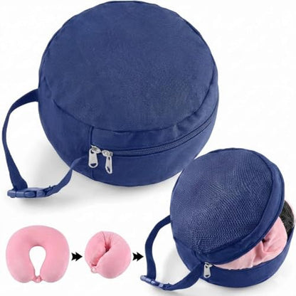 1 Pcs Travel Neck Pillow Bag Compact Travel Neck Carrying Case Bag for Airplane Train Journey Quick Release Clasp Attaches to Luggage Purse Backpack, Pillow Not Included(Blue) - color: Blue