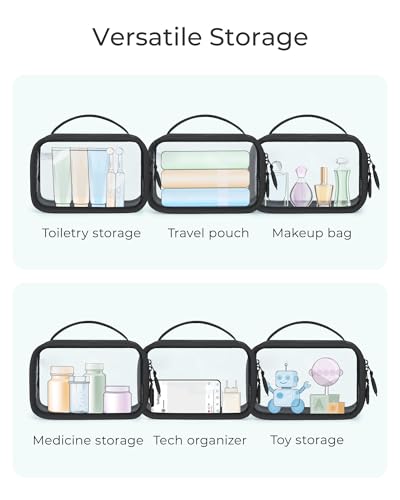 BAGSMART Double Layer Clear Makeup Bag, TSA-Approved Toiletry Bag, Large Opening with Handle, Cute Water-Resistant Travel Cosmetic Bag with Double Zipper for Car Essentials(Black) - color: Black, size: Large