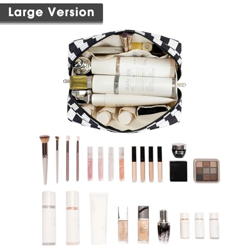 Narwey Checkered Makeup Bag Travel Cosmetic Bag Organizer Toiletry Bag Make Up Bags with Compartments for Women Girls (Large, Black Checkerboard) - color: YB-Black Checkerboard, style: Large