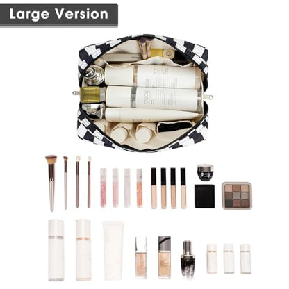 Narwey Checkered Makeup Bag Travel Cosmetic Bag Organizer Toiletry Bag Make Up Bags with Compartments for Women Girls (Large, Black Checkerboard) - color: YB-Black Checkerboard, style: Large