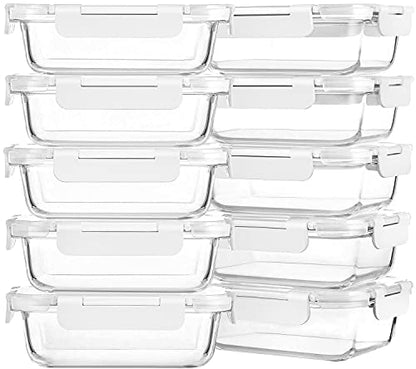 M MCIRCO 10-Pack 22 Oz Glass Meal Prep Containers with Lids - Microwave, Oven, Freezer & Dishwasher Safe - White - color: white