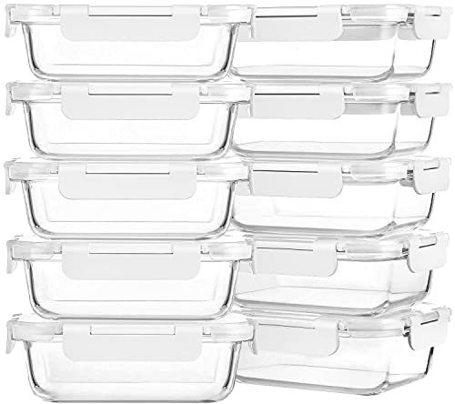 M MCIRCO 10-Pack 22 Oz Glass Meal Prep Containers with Lids - Microwave, Oven, Freezer & Dishwasher Safe - White - color: white