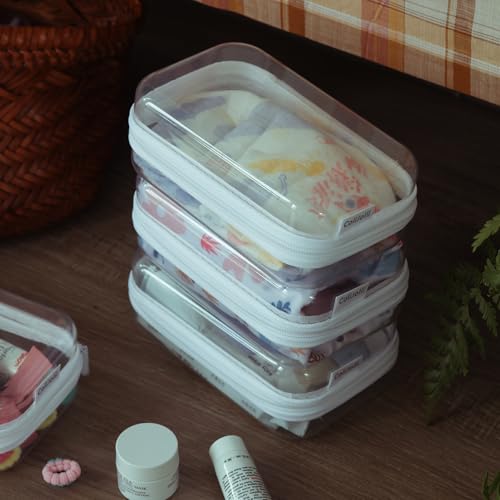 CoiiJoii Zippered Pouch Hard, Clear Zippered Hard Pouch, Stackable Storage Bins, Portable Clear Bin Zipper (White, Small) - color: White, size: S3