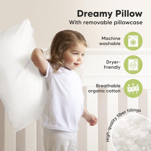 KeaBabies Organic Toddler Pillow with Pillowcase, Jumbo 14X20 - Soft Cotton Toddler Pillows for Sleeping - Machine Washable - Perfect for Travel, Toddler Bed Set (Soft White) - color: Soft White
