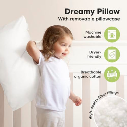 KeaBabies Organic Toddler Pillow with Pillowcase, Jumbo 14X20 - Soft Cotton Toddler Pillows for Sleeping - Machine Washable - Perfect for Travel, Toddler Bed Set (Soft White) - color: Soft White