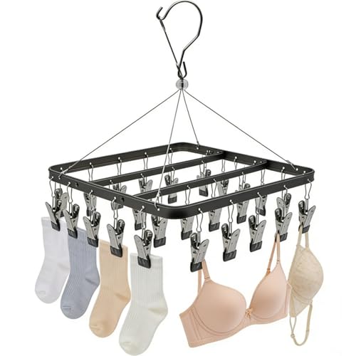 Pants Hanger Clothes Drying Racks Clip Hangers Metal with 36 Clips Heavy Duty Windproof Underwear Hanger Foldable Laundry Clip for Jeans Yoga Leggings trousersSocks Bras Black - color: Black