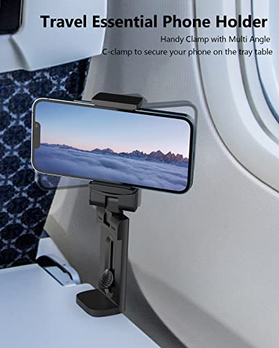MiiKARE Travel Essentials Airplane Phone Holder, Universal Handsfree Phone Mount for Flying with 360 Degree Rotation, Travel Must Haves Phone Stand for Desk, Tray Table, Black&Black - color: Black&Black