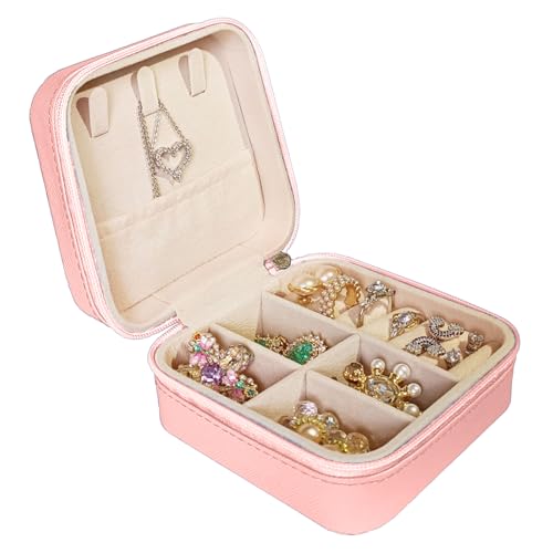 Small Travel Jewelry Box, Portable Mini Jewelry Leather Box Jewelry Ring Organizer Case Storage Holder Gift Boxes for Girls Women, Pink - color: Pink