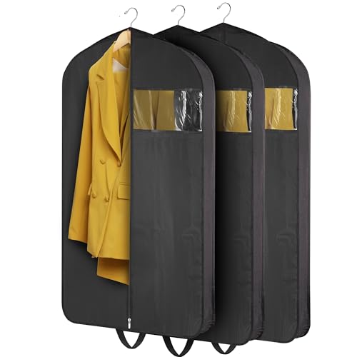 Garment Bags for Hanging Clothes 3-Pack - Travel Suit Closet Covers for Men and Women - Long Dress, Mens Jackets, Coats, Shirts, Dance Clothing Protector - Zipper Hanger Wardrobe Dust Cover (42 Inch) - size: 42-Inch, 3-Pack