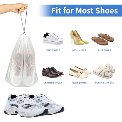 Clear Travel Shoe Bags 5-Pack (15.7x11.8 Inches) – Waterproof Drawstring Shoe Organizers for Packing, Essential Travel Gear for Men & Women