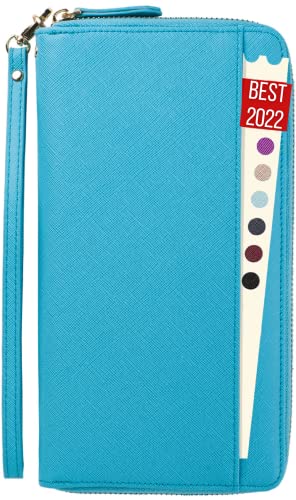 Travel Document Organizer - RFID Passport Wallet Case Family Holder Id Wristlet - color: Family Aqua Blue
