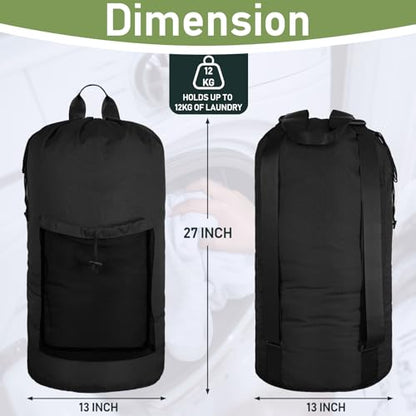 Laundry Bag Backpack, Large Travel Laundry Bags with Shoulder Straps & Mesh Pocket Durable Polyster Clothes Hamper Bag for College Laundromat Apartment (Black, Large) - color: Black, size: Large
