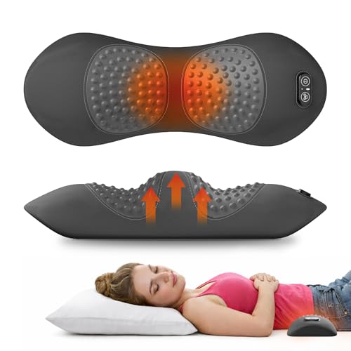 3-in-1 Electric Lumbar Support Pillow with Heat, Vibration and Traction, Triple Fusion Back Massager for Bed or Chair, Lumbar Support Cushion for Lower Back Comfort & Spine Support, Dark Gray
