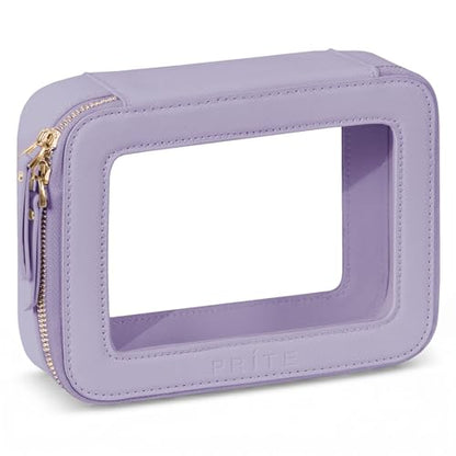Prite Clear Makeup Bag Cosmetic Organizer Case Waterproof Travel Toiletry Bag Skincare Pouch with Golden Zipper(Violet) - color: Violet, size: Standard - Single Layer