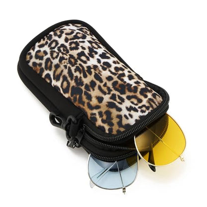 QIUTIMIY Sunglasses Soft Case Zipper Double Eyeglass Case with 2 Compartments 1 Belt Clip - color: Leopard2