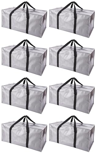 PANDA JOYS Extra Large Moving Bags with Zippers & Carrying Handles, Heavy-Duty Storage Tote for Space Saving Moving Storage, Fold Flat, Alternative to Box and Bin - 8 Pack, Silver - color: Silver, size: 8 Pack-24 Gal