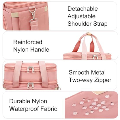 MAPLELILY Lunch Box for Men Women - Double Deck Insulated Lunch Bag, Large Leak Proof Tote Cooler, Wide Open Dual Compartment Lunch Bags with Shoulder Strap, For Work Picnic Hiking Beach, Pink - color: Pink