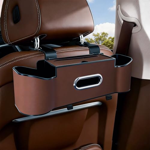 Car Backseat Organizer for Kids & Travelers - 4 in 1 Multifunctional Car Seat Back Storage with Cup Holder, Tissue Box, Snack/Handbag Holder - Nappa Leather Universal Fit for SUV/Van/Sedan (Brown) - color: Brown
