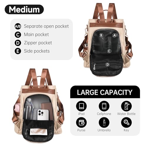 CHERUTY Women Backpack Purse PU Leather Anti-theft Casual Shoulder Bag Fashion Ladies Satchel Bags - color: 1-9 Beige Brown, size: Medium