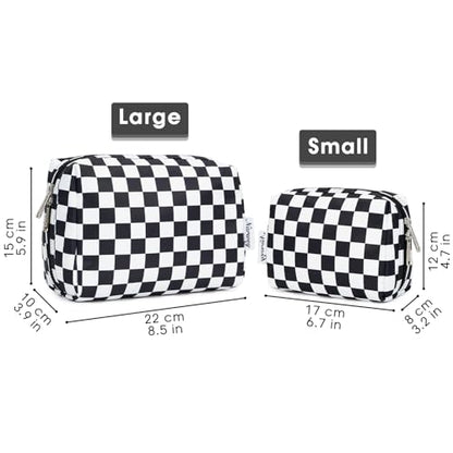 Narwey Checkered Makeup Bag Travel Cosmetic Bag Organizer Toiletry Bag Make Up Bags with Compartments for Women Girls (Large, Black Checkerboard) - color: YB-Black Checkerboard, style: Large