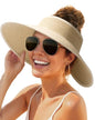 FURTALK Sun Hats for Women Wide Brim Beach Hat Straw Visor Ponytail Summer UV Packable Foldable Beach Vacation Essentials - color: 06-mix Beige