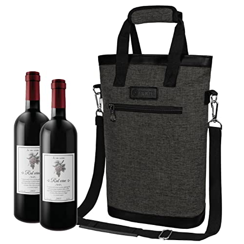 opux Two Bottle Wine Bag Carrier Tote, Insulated Leakproof 2 Bottle Wine Cooler Bag for Travel BYOB Picnic, Portable Wine Case, Gift for Men Women Wine Lover Birthday Party Christmas, Charcoal Gray - color: Charcoal Gray