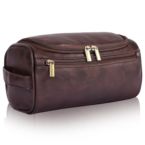 Toiletry Bag for Men, Hanging Travel Shaving Dopp Kit for Men and Women, Water-resistant Toiletries Organizer Bags, PU Leather Cosmetic Bags for Makeup Accessories (Dark Coffee) - color: Dark Coffee