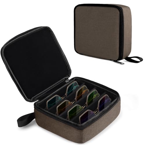 Bukere Travel Sunglasses Organizer Case, Adjustable Slot For Multiple Pairs, Portable Eyeglasses Storage Box for Men Women - color: Coffee, style: 4 Slots