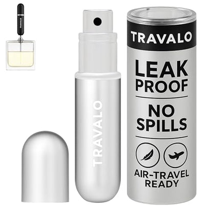 Travalo Classic HD Perfume Atomizer - Leak-Proof and TSA Approved for Air Travel - Reusable, Airtight, Easy-Fill Mini Pump Sprayer - Lightweight, Elegant Design w/Volume Window - Silver 0.17oz - color: Silver