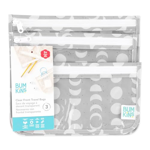 Bumkins Travel Bag, Toiletry, TSA Approved Packing Pouch, Zip Bag, Quart Size Airline Compliant, Clear-Sided, Set of 3 Sizes - color: A4 Lunar Gray, style: Bumkins