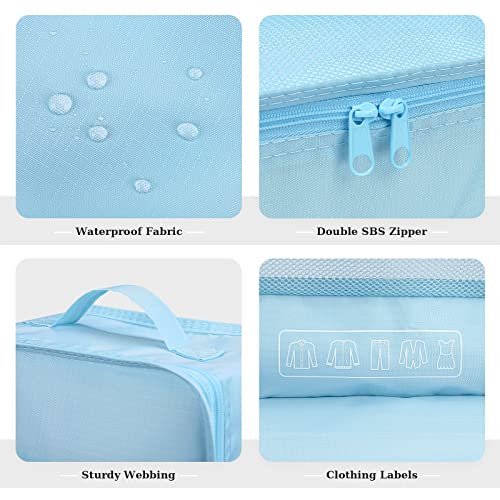 Mossio 6 Set Packing Cubes with Shoe Bag - Lightweight Travel Luggage Suitcase Organizers - color: Sky Blue