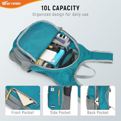 SKYSPER 10L Hiking Backpack Small Foldable Daypack Packable Lightweight Hiking Daypack Travel Day Pack for Women Men - color: Cyan