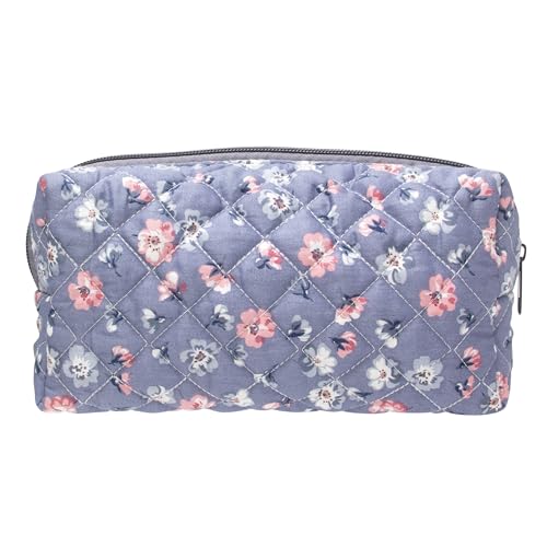 PAZIMIIK Vintage Quilted Makeup Bag Cosmetic Pouch for Brushes Pencils and Travel Make Up Accessories for Women and Girls,Floral Grey - color: Floral Grey, size: 1PCS